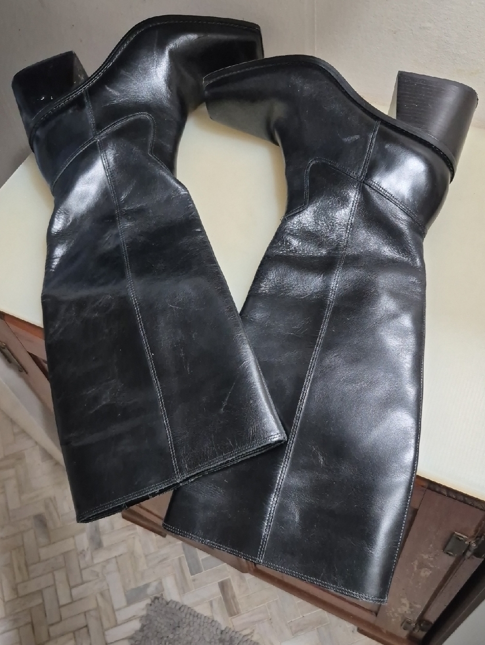 Vince Camuto Black Leather Knee-High Heeled Boots